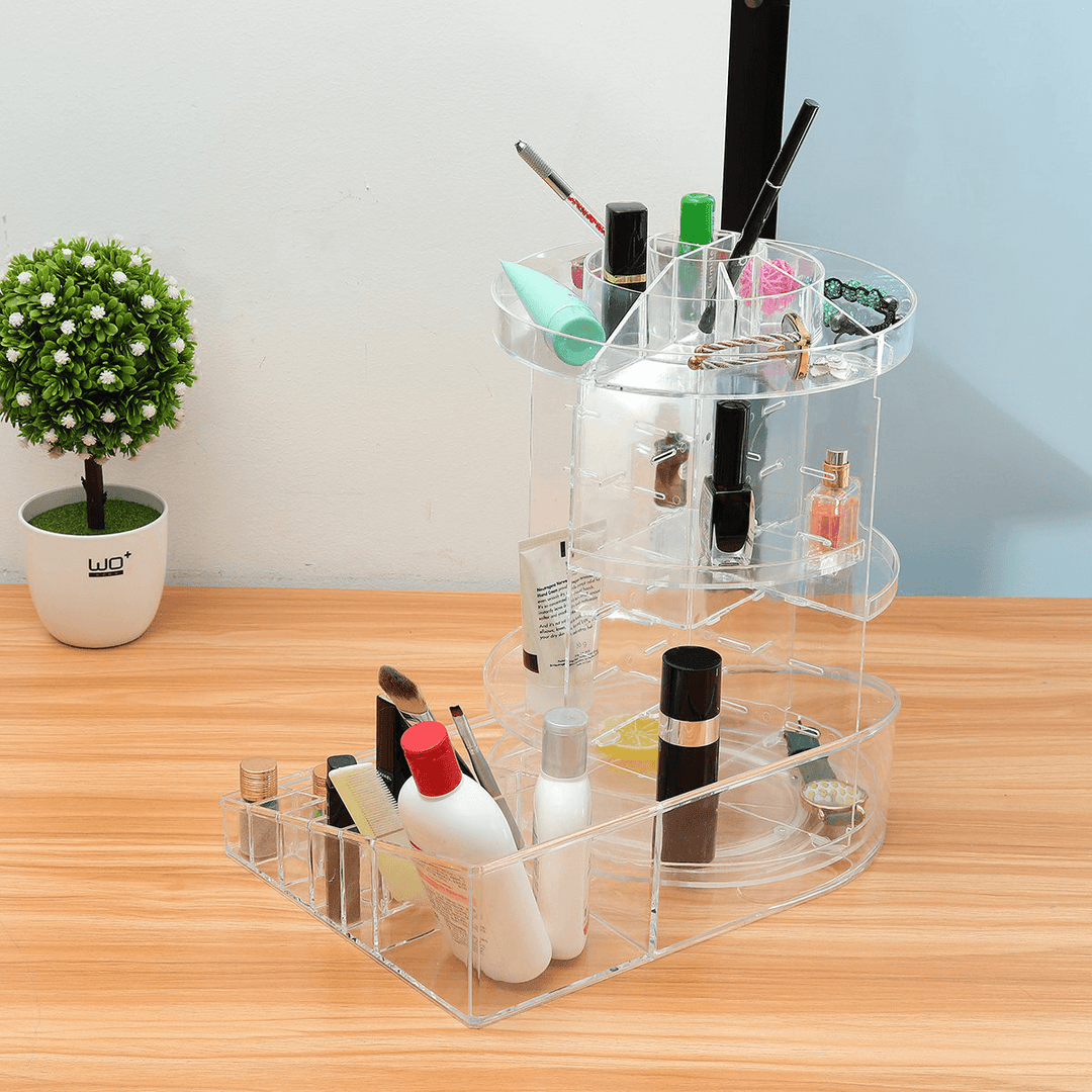 360 Degree Rotating Acrylic Cosmetic Organizer 2 in 1 Makeup Display Rack Storage Case