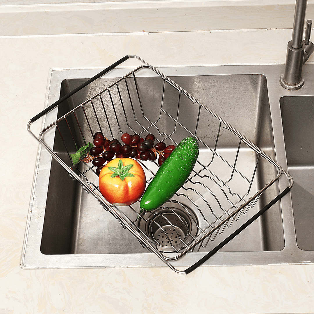 Stainless Steel Adjustable Strainer Sink Drain Basket Rack Holder Kitchen Tool