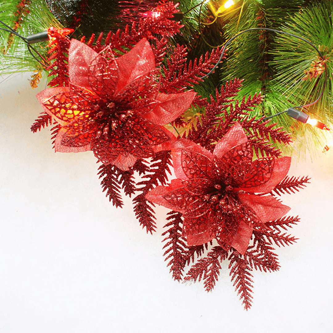 Glitter Artificial Christmas Tree Flowers Ornament Pendant Xmas Party Decoration