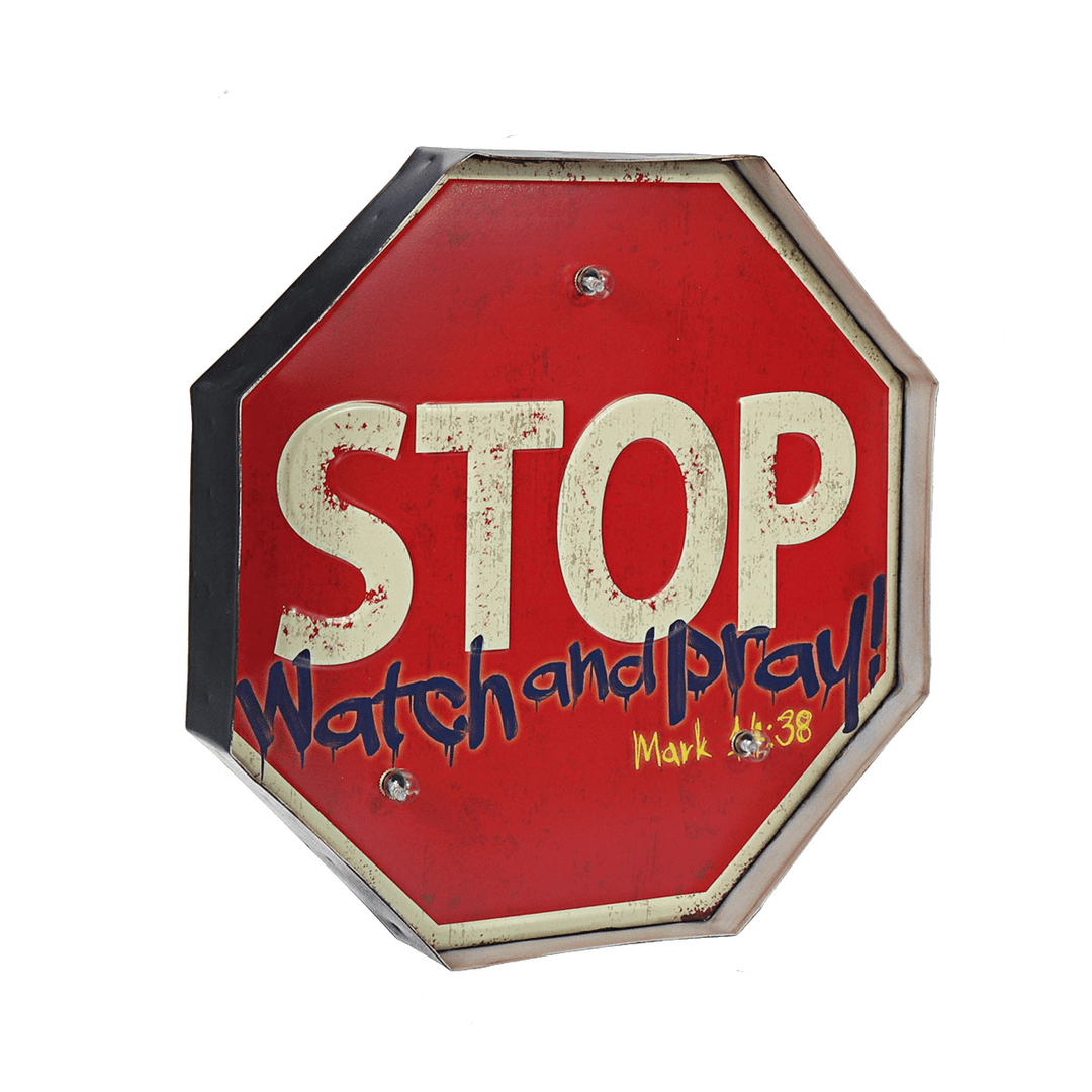 STOP LED Metal Tin Sign Retro Plaque Poster Bar Pub Home Wall Plaque Decorations