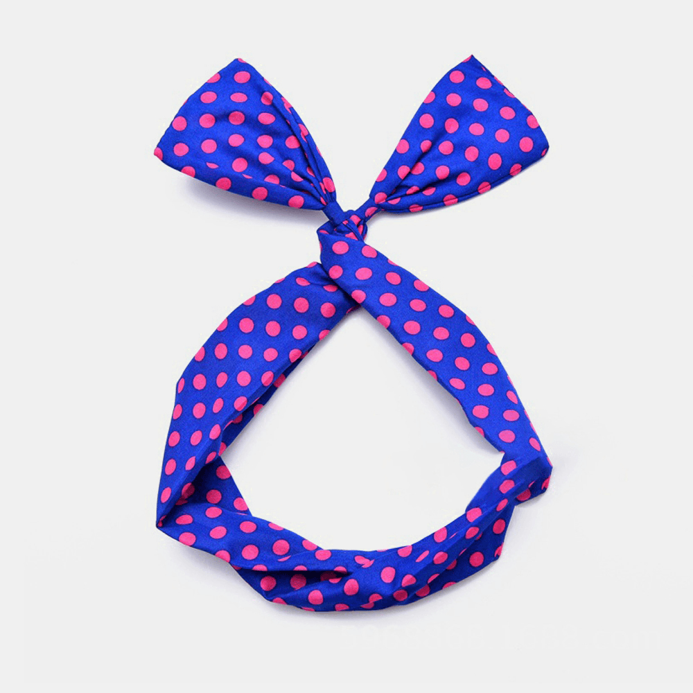 Women Cute Sweet Bow Headdress Dot Stripe Pattern with Adjustable Straight Wire Fabric Cross Tie Headband