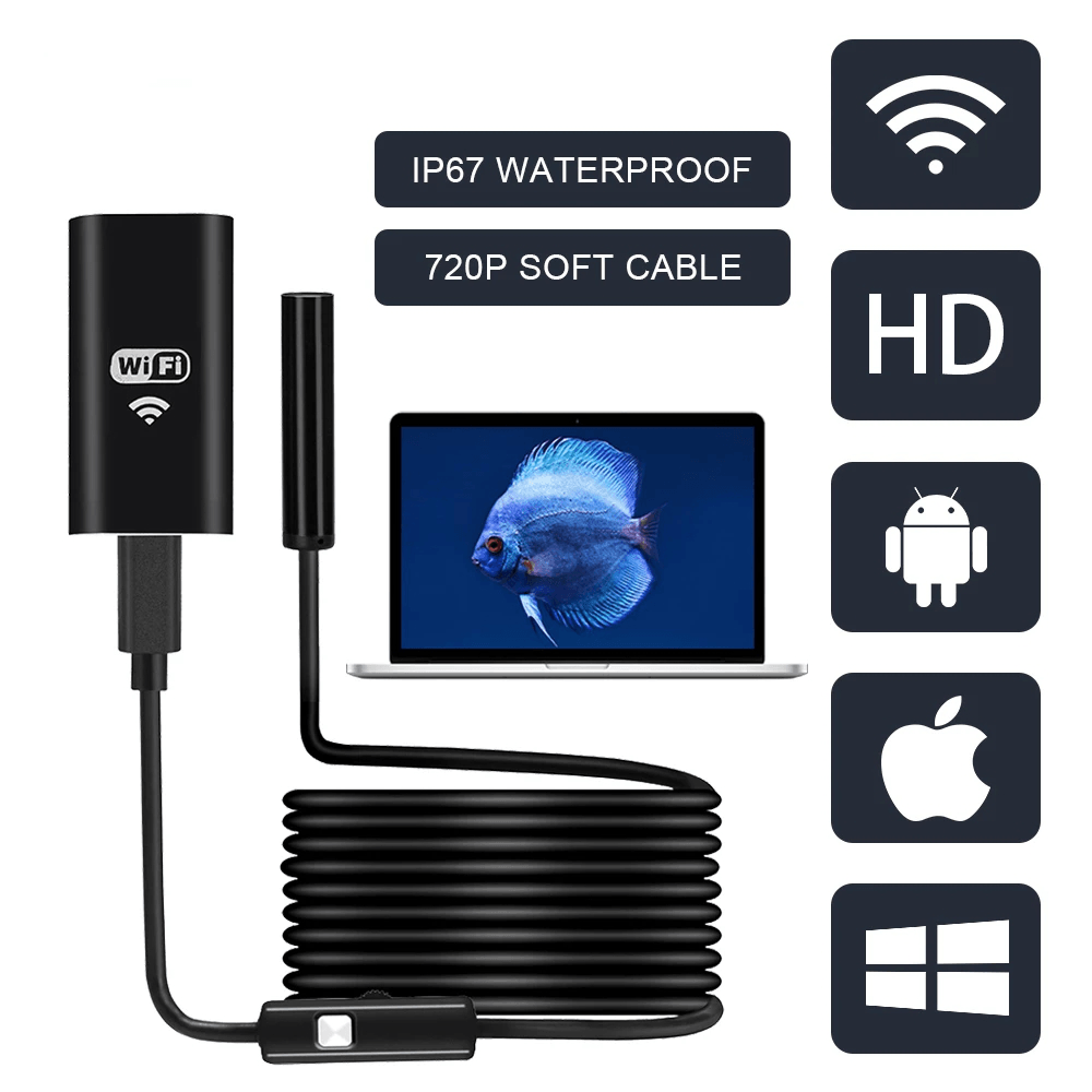 Wireless Endoscope Camera Wifi 1200P HD Borescope Inspection Camera IP68 Waterproof Snake Camera for Iphone Android for Inspecting Motor Engine Sewer Pipe Vehicle