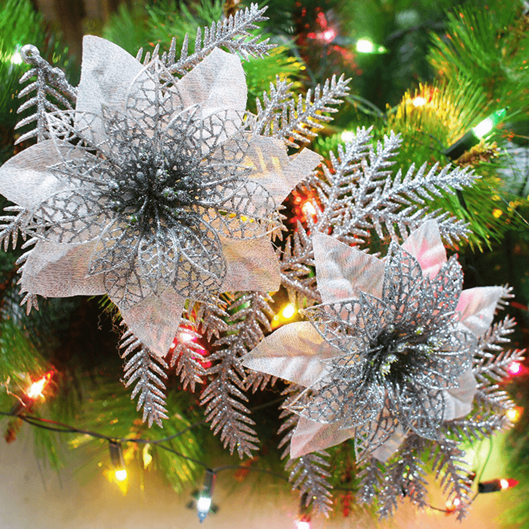 Glitter Artificial Christmas Tree Flowers Ornament Pendant Xmas Party Decoration