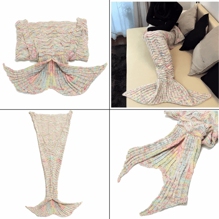 180Cm Super Soft Crocheted Mermaid Tail Blanket Knitting Kids&Adult Sofa Sleeping Bag - MRSLM