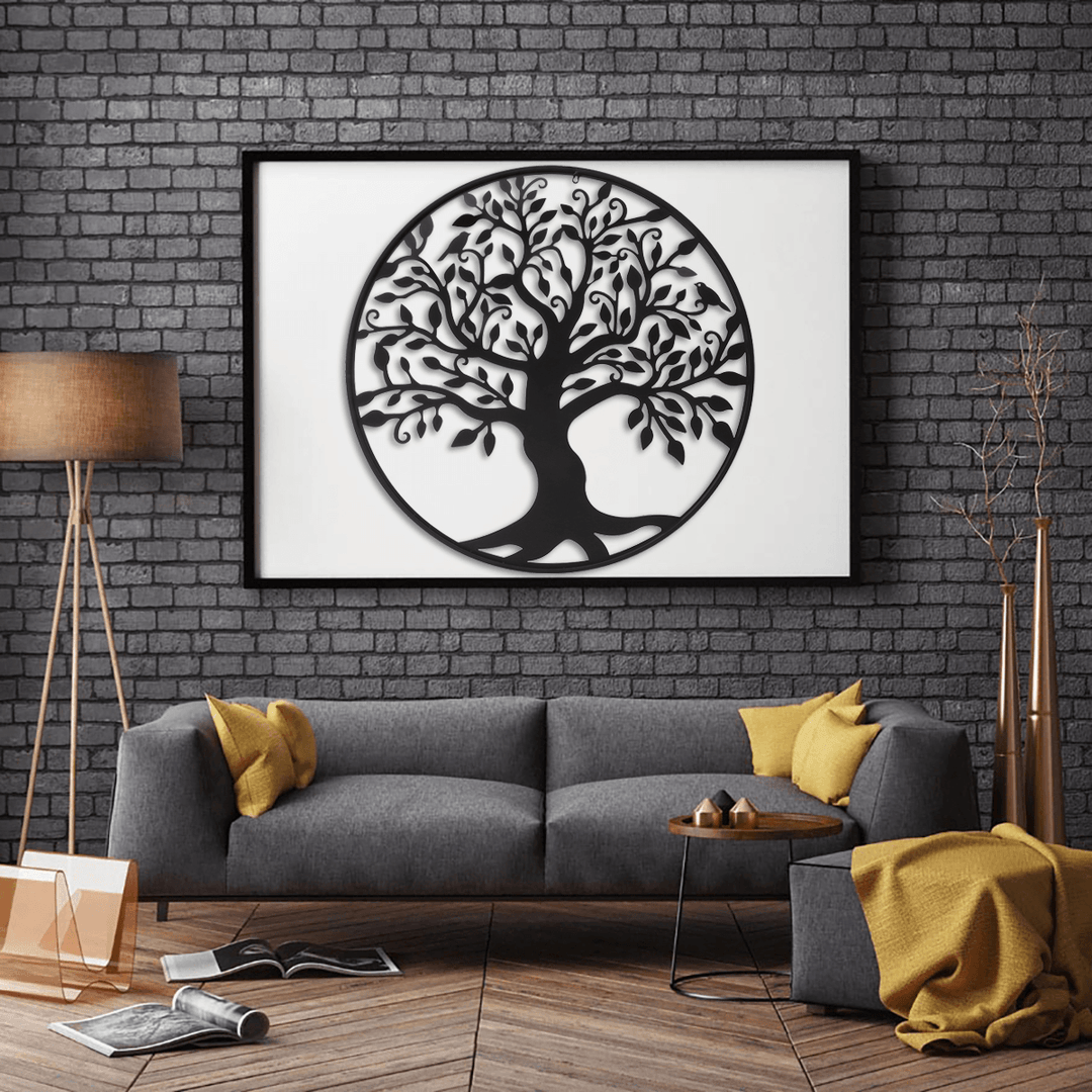 39In Black Tree of Life Metal Hanging Wall Art round Sculpture Home Garden Decoration