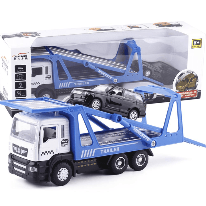 Flatbed Container Traffic Rescue Trailer Simulation Pull Back Alloy Car Model