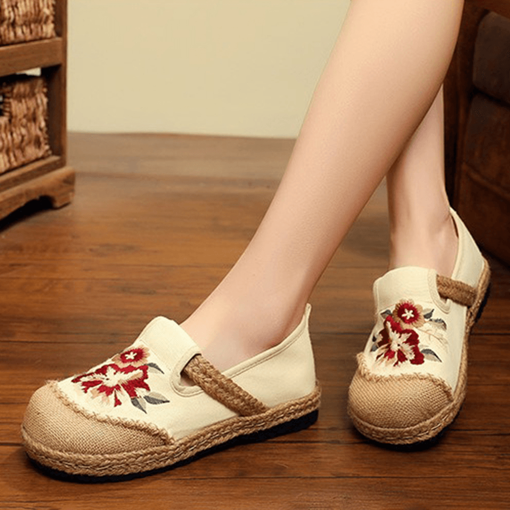 Women Old Peking Flowers Embroidery Casual Espadrille Loafers