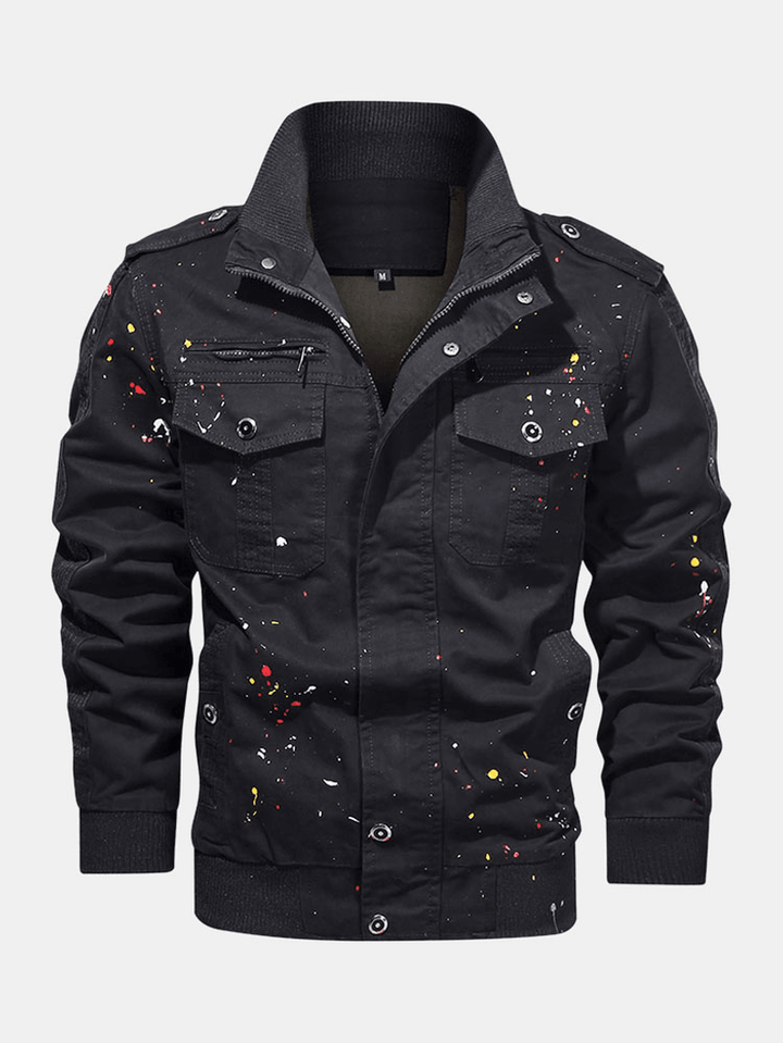 Mens Paint Print Cotton Multi Pocket Jacket