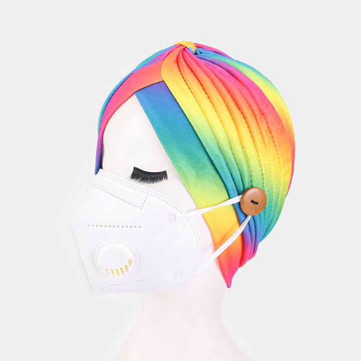 Printed Multi-Colored Beanie National Style Button Mountable Ears Prevent Strangulation