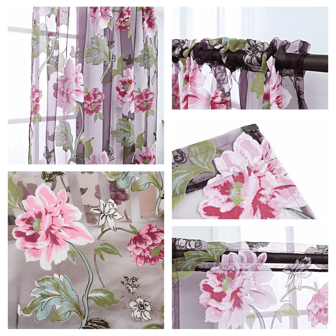 3 PCS Kitchen Curtain Washable Rod Pocket Curtain Tier Embroidered Floral Sheer Curtain