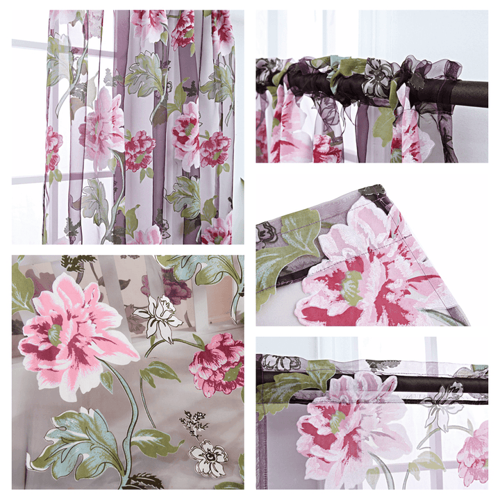 3 PCS Kitchen Curtain Washable Rod Pocket Curtain Tier Embroidered Floral Sheer Curtain