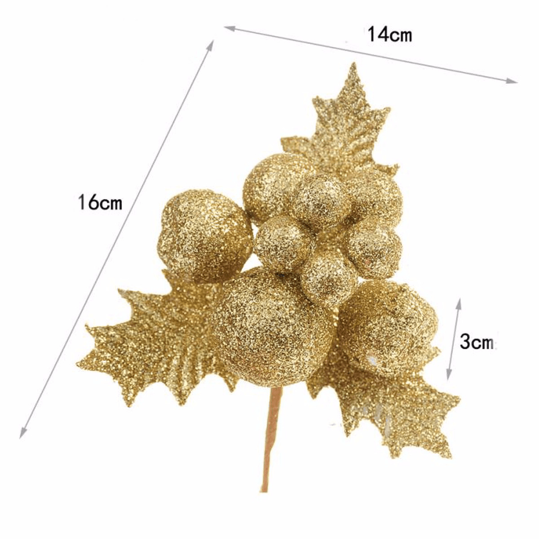 Christmas Xmas Glitter Holly Leaves Berries Christmas Tree Decoration