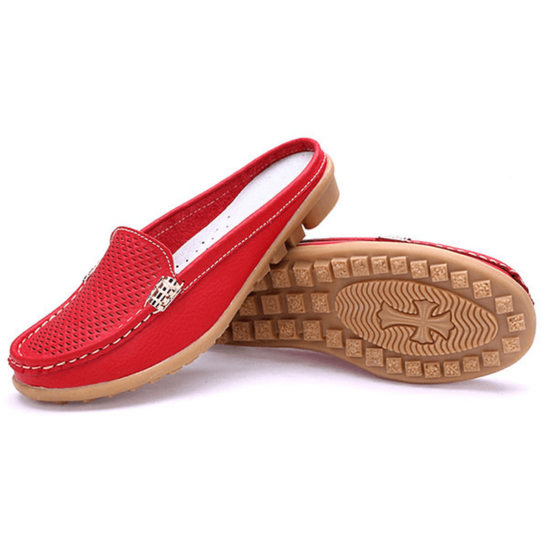 US Size 5-10 New Women Casual Fashion Breathable round Toe Slip-On Leather Flat Sandals Shoes