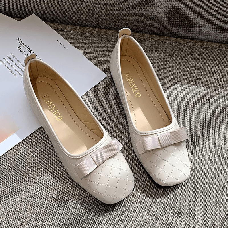 Women Bow Decor Comfy Square Toe Soft Sole Casual Slip on Loafers