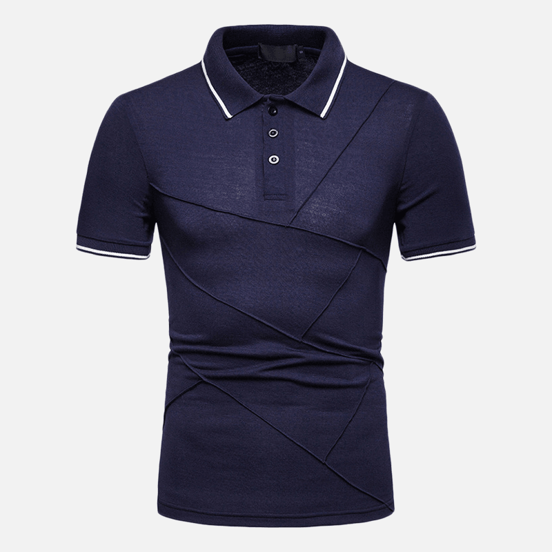 Mens Business Turn-Down Collar Splice Cotton Slim Golf Shirts