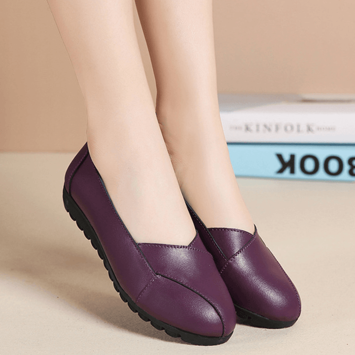 Women Casual Breathable Leather Halved Belt Slip-On Soft Sole Loafers