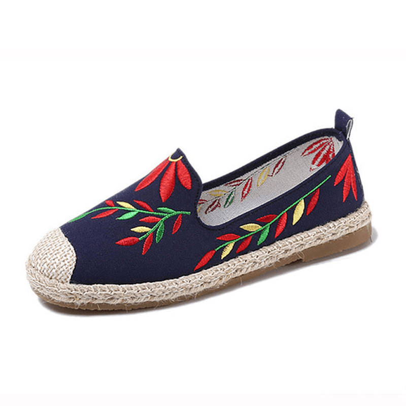 Women Casual Embroidered Flower Cloth Flat Loafers