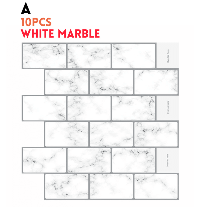 10Pcs Self-Adhesive Marble Pattern Wall Sticker Waterproof Kitchen Bathroom Decoration - MRSLM