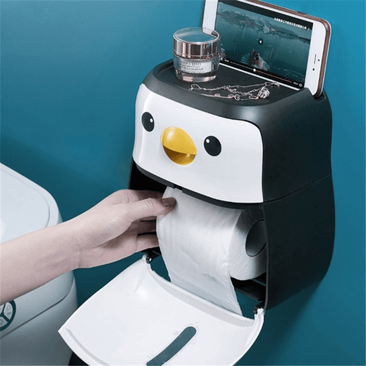 Portable Toilet Paper Holder Penguin Tissue Box Wall Mounted Roll Paper Bathroom Waterproof Storage Shelf