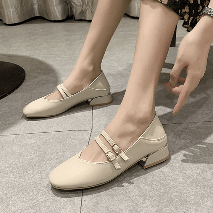 Women round Toe Solid Color Block Heel Slip on Loafers