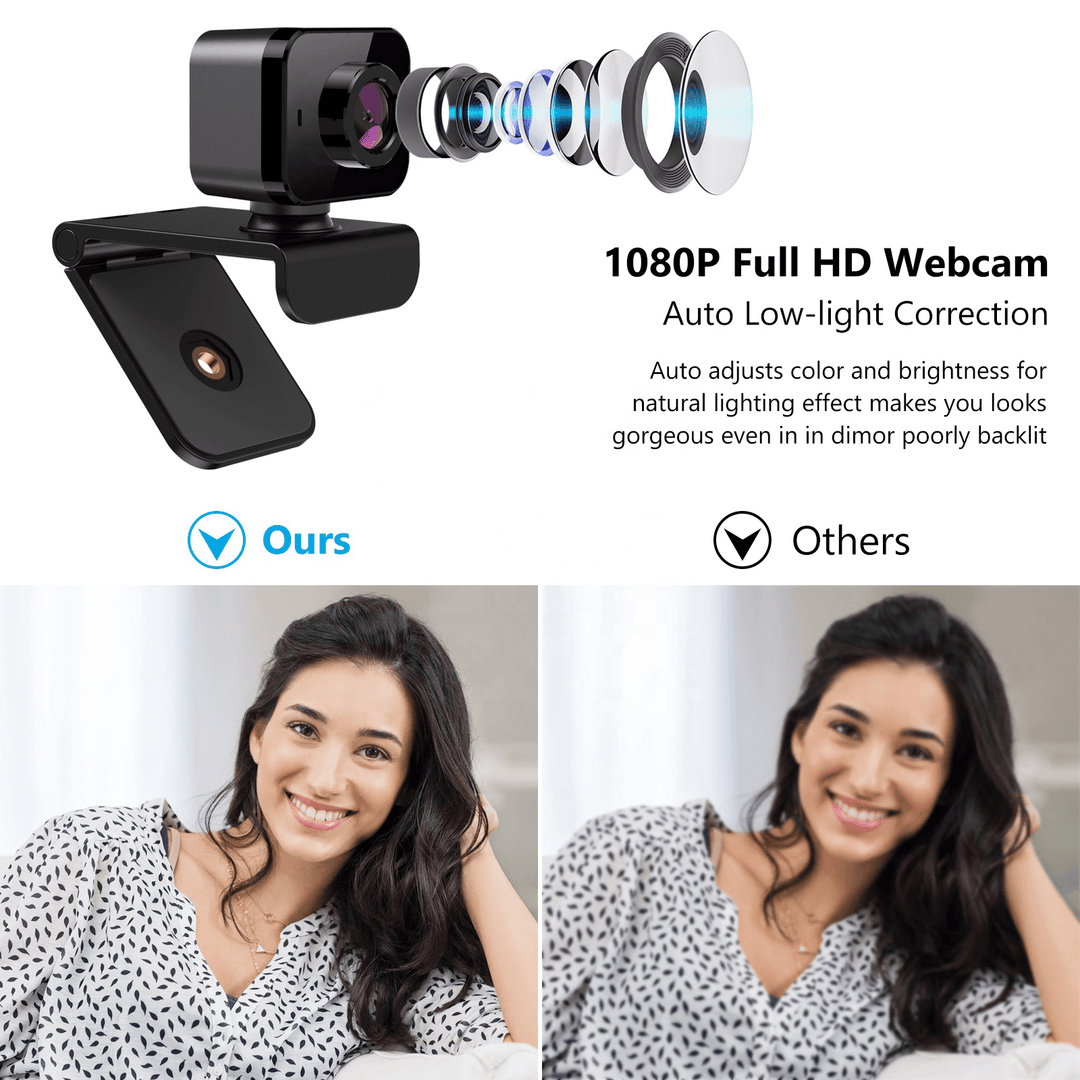 C5 1080P Autofocus USB Webcam Plug and Play 130¬∞ Viewing Angle Light Correction Web Camera with Stereo Microphpne Support Android Windows Linux for Streaming Online Class Meeting Video Call