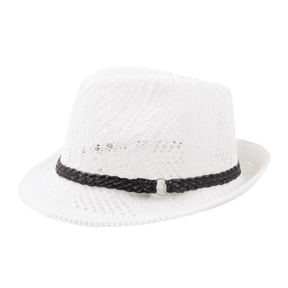 Women Summer Leather Belt Mesh Jazz Hat