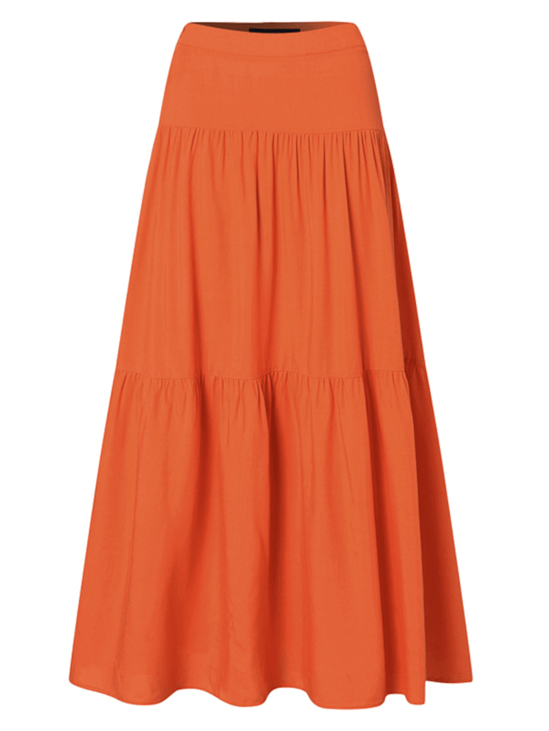 Casual Loose High Waist Pleating Side Zipper Long Skirts for Women