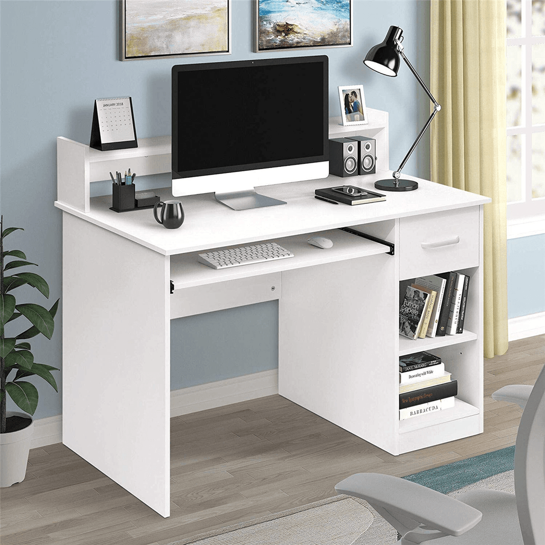 Computer Desk with Drawers Storage Shelf Keyboard Tray Home Office Laptop Desk Desktop Table for Small Spaces