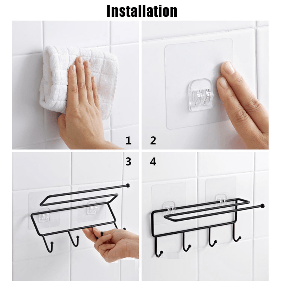 Self-Adhesive Wall Hanging Storage Rack Hook Shelf Home Kitchen Organizer Holder