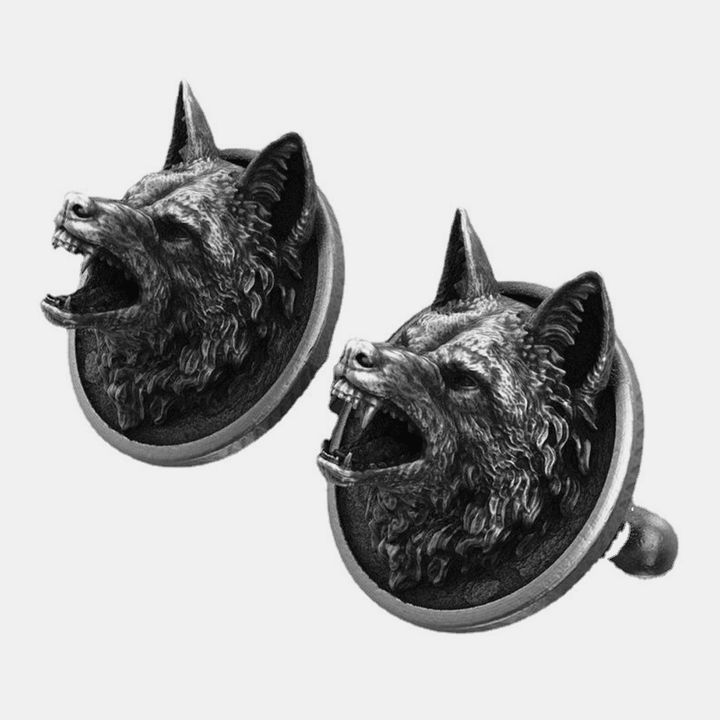 Men Pure Tin Handmade Three-Dimensional Wolf Head Retro French Shirt Cufflinks Dress Suit Cuff Button