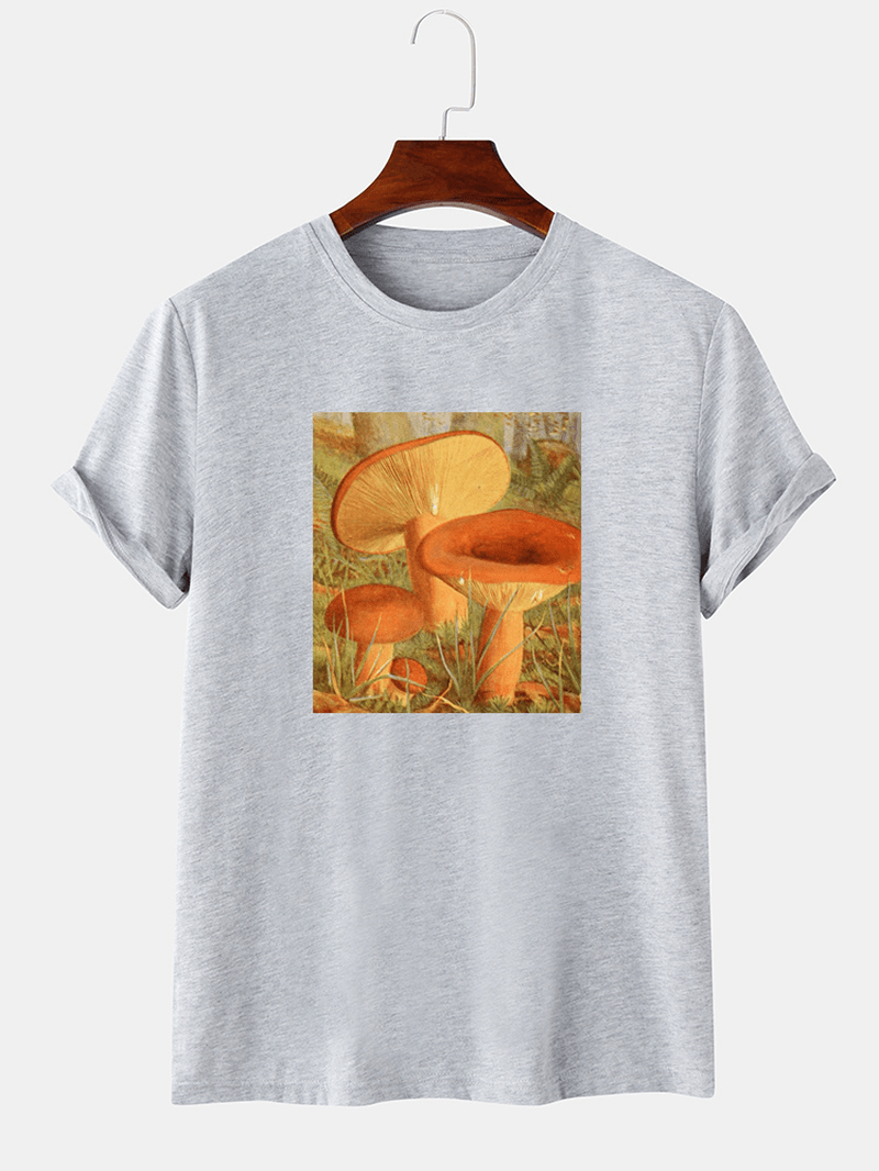 Mens Mushroom Graphic Print Thin O-Neck Short Sleeve T-Shirt