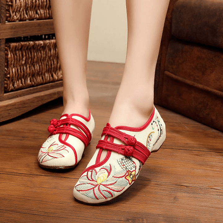 US Size 5-12 Women Casual Embroidery Floral Slip on Outdoor Flat Shoes