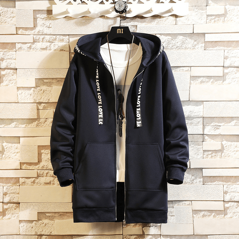 Men'S Fashion Solid Color Hooded Mid-Length Coat