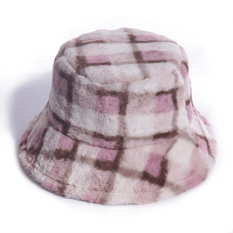 Plaid Fisherman Hat For, Korean Version of Rabbit Fur Plush Travel Warm All-Match