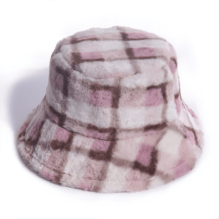 Plaid Fisherman Hat For, Korean Version of Rabbit Fur Plush Travel Warm All-Match