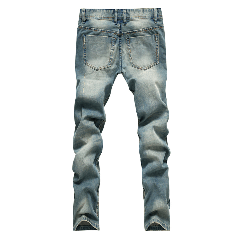 Straight Light-Colored Nostalgic Button Hole Men'S Denim Trousers