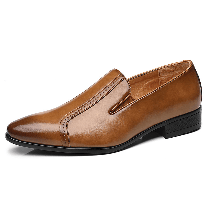 Men Leather Breathable Soft Sole Pointy Toe Comfy Slip on Casual Dress Shoes