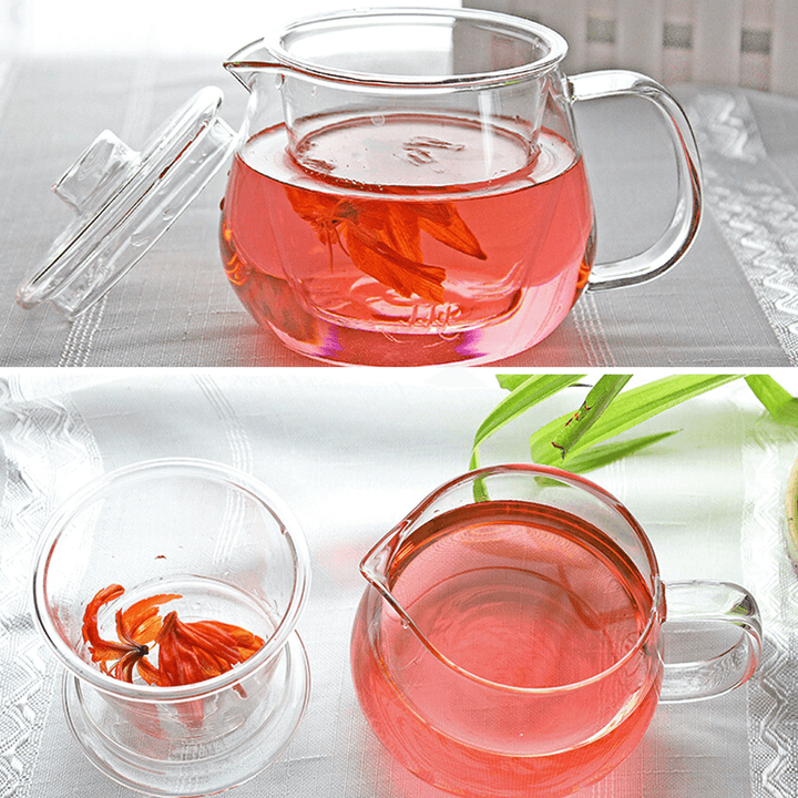 500ML Heat-Resistant Glass Filter Three-Piece Vertical Flower Teapot