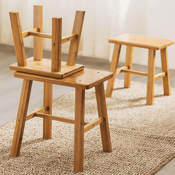 Solid Wood Square Stool Small Children Chair Square Bamboo Stool for Home Living Room Bedroom