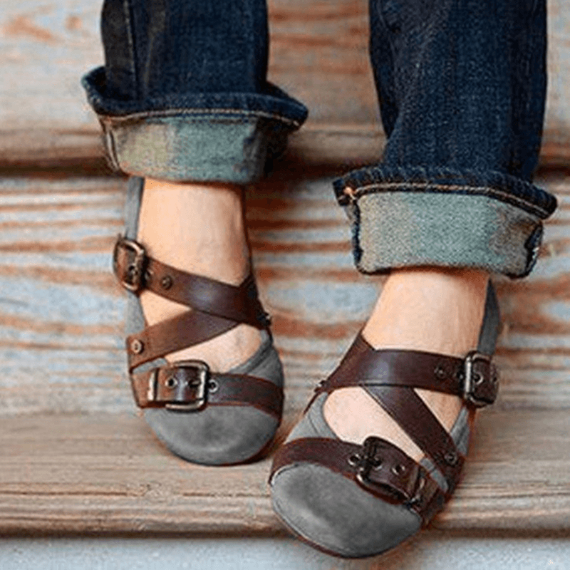 Experience Supreme Comfort with Women's Large Size Round Toe Buckle Slip-On Casual Flat Shoes