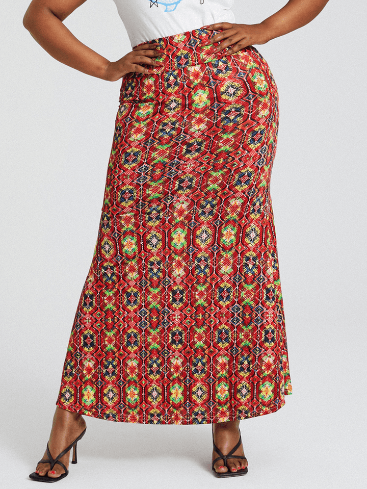 African Style Ethnic Print Buttocks High Waist Bodycon Long Skirt