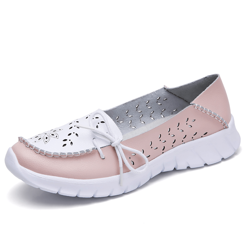 Women Stricing Flowers Hollow Sports Non Slip Casual Loafers - MRSLM