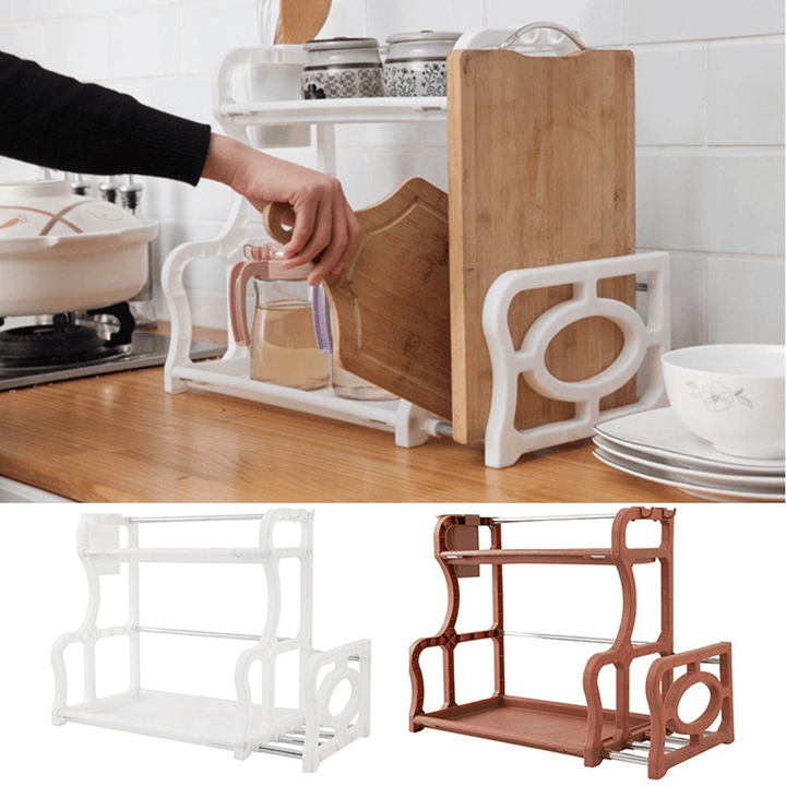 2 Layers Multifunctional Storage Rack Plastic Kitchen Tool Organizer Holder Shelf