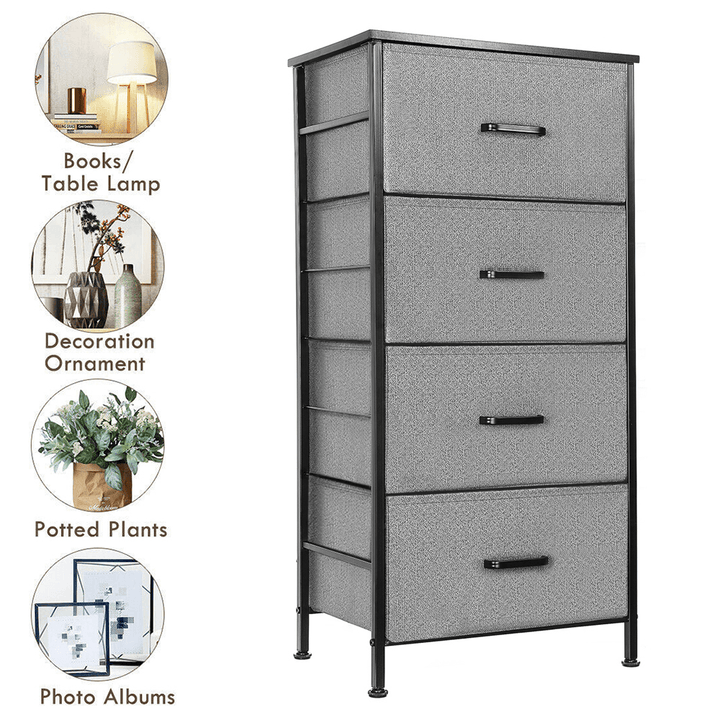 Dresser for Bedroom, Kingso 4 Dressers & Chests of Drawers, Long Dresser Organizer for Children, Tall Skinny Dresser for Kids, Dark Grey