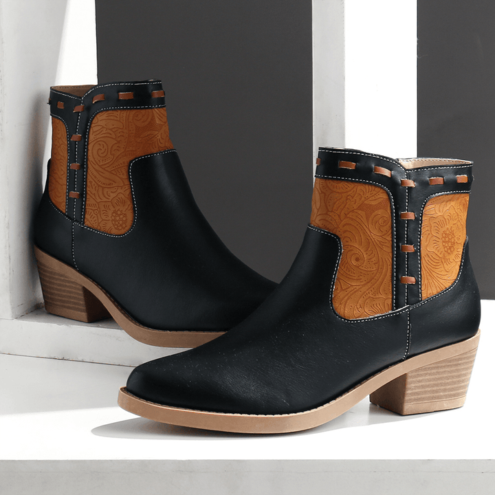 LOSTISY Women Splicing Chunky Heel Casual Ankle Boots