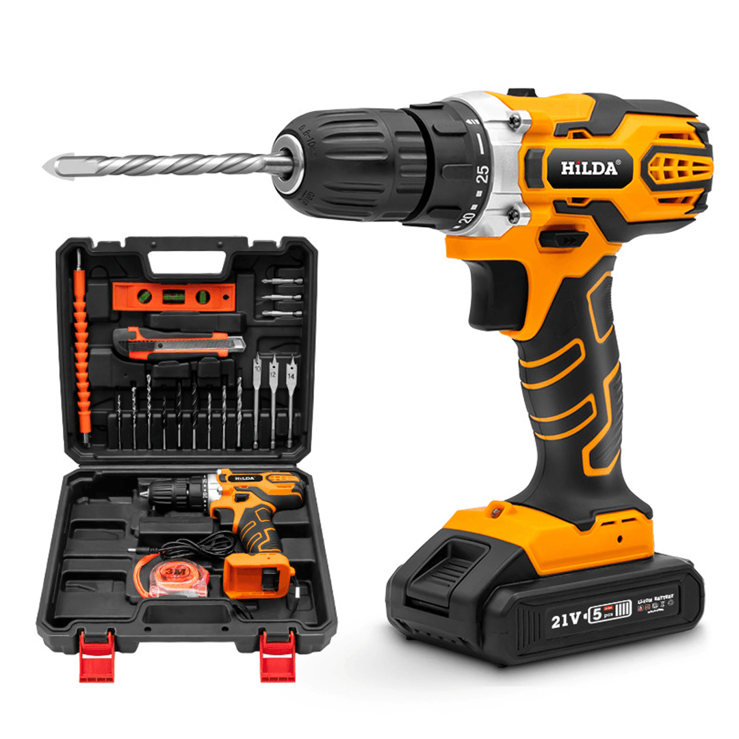 21V Cordless Electric Drill Driver 520N.M LED Portable Rechargeable Screwdriver Hammer Drill W/ 1/2 Battery