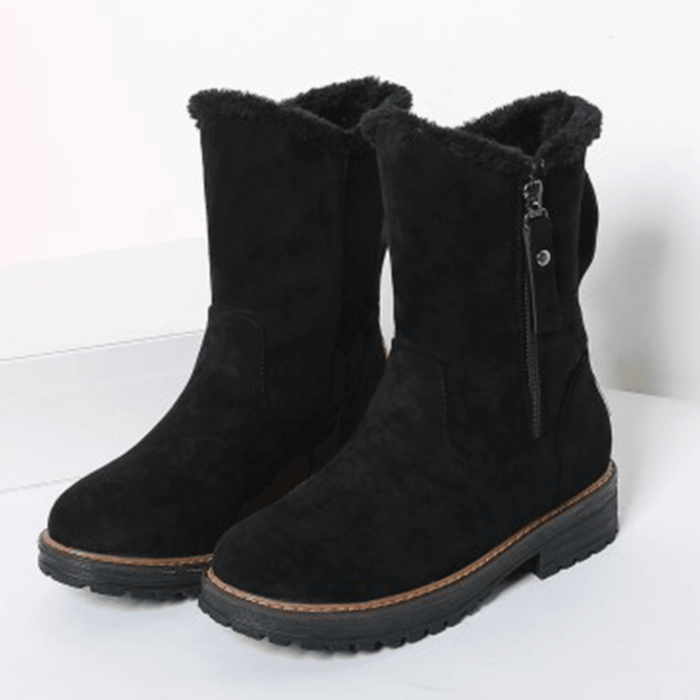 Women Casual Suede round Toe Side Zipper Flat Snow Boots