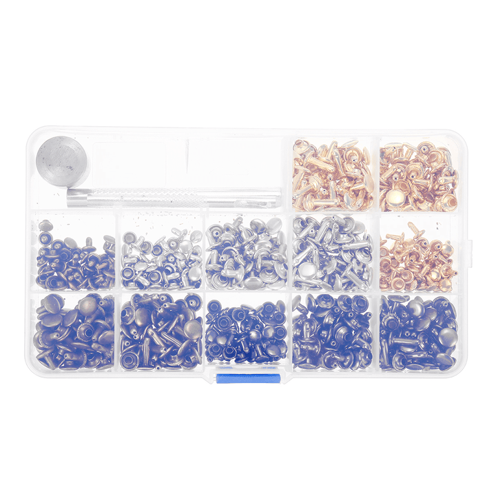 600PCS Leather Craft Double Cap Rivets Tubular Metal Studs Fixing Tools DIY Kit