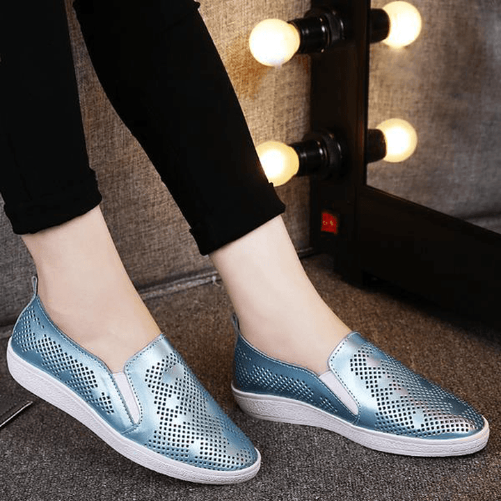 Women Casual Breathable Loafers Hollow Out Slip-On Soft Sole Flat Shoes