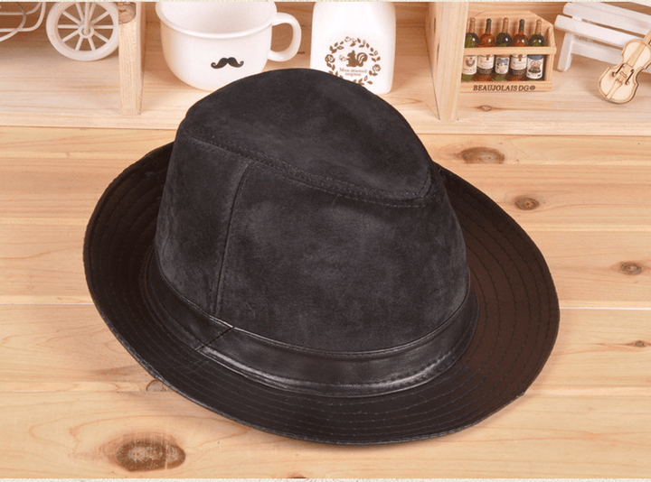 Sheep Skin Big Brim Hat Leather Top